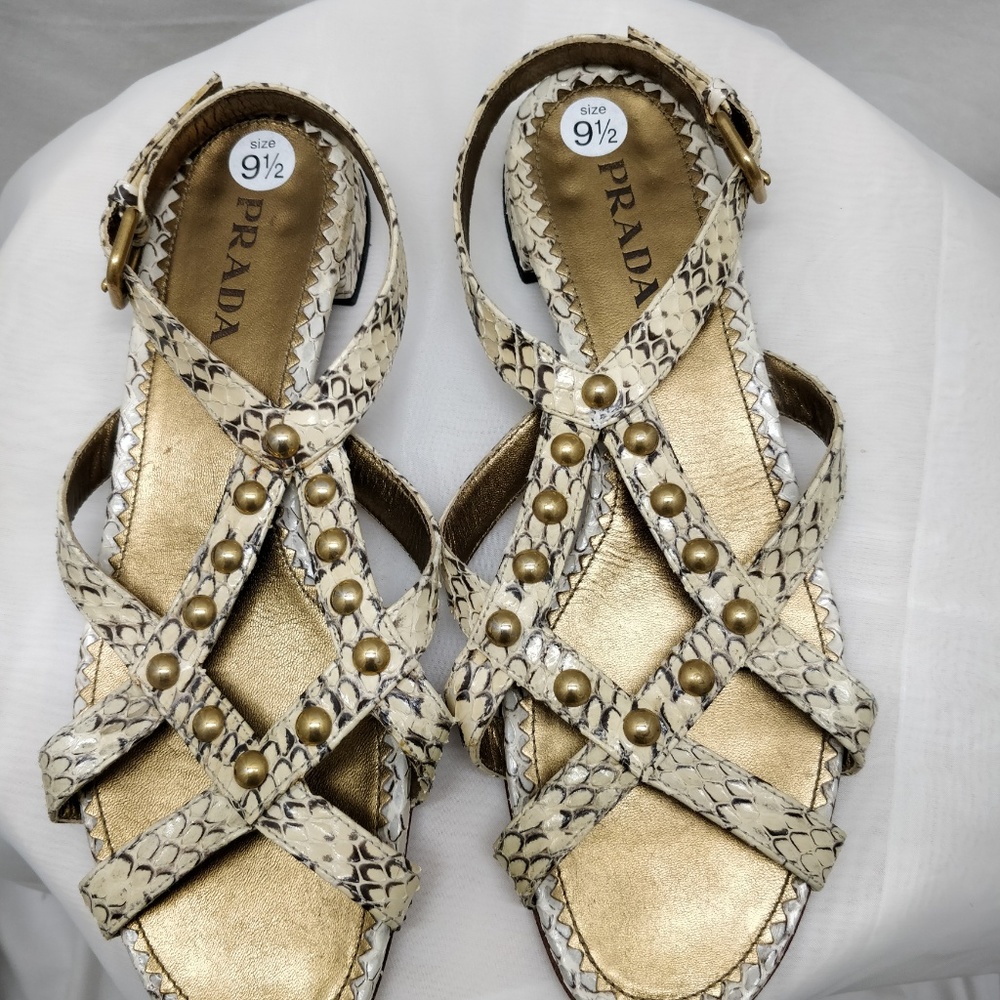 Prada Studded SnakeSkin Sandals